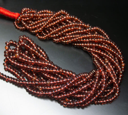 8 inch, 3-4mm, Natural Mozambique Garnet Smooth Rondelle Shape Gemstone Beads - Jalvi & Co.