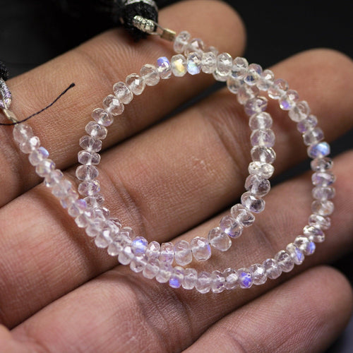 8 inch, 3.5-4mm, White Rainbow Moonstone Faceted Rondelle Beads, Rainbow Moonstone Beads - Jalvi & Co.