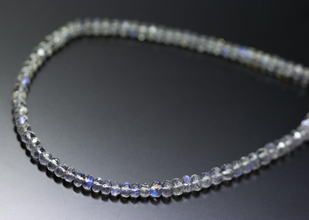 8 inch, 3.5-4mm, White Rainbow Moonstone Faceted Rondelle Beads, Rainbow Moonstone Beads - Jalvi & Co.