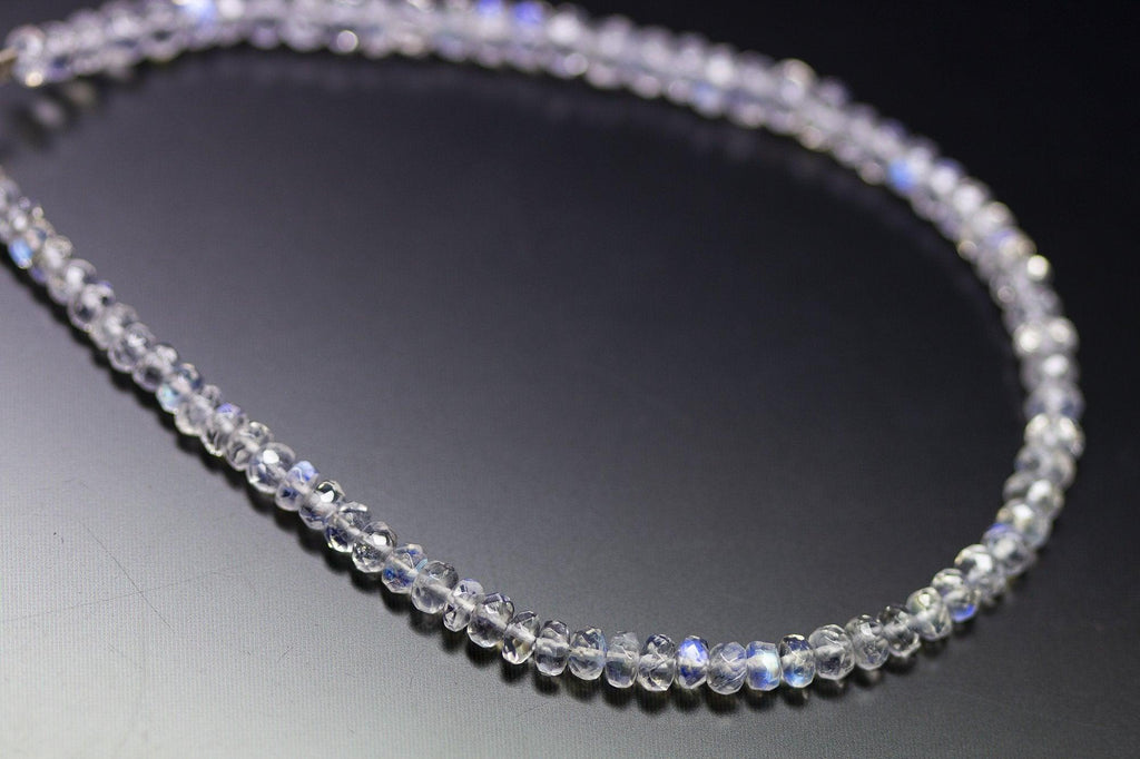 8 inch, 3.5-4mm, White Rainbow Moonstone Faceted Rondelle Beads, Rainbow Moonstone Beads - Jalvi & Co.