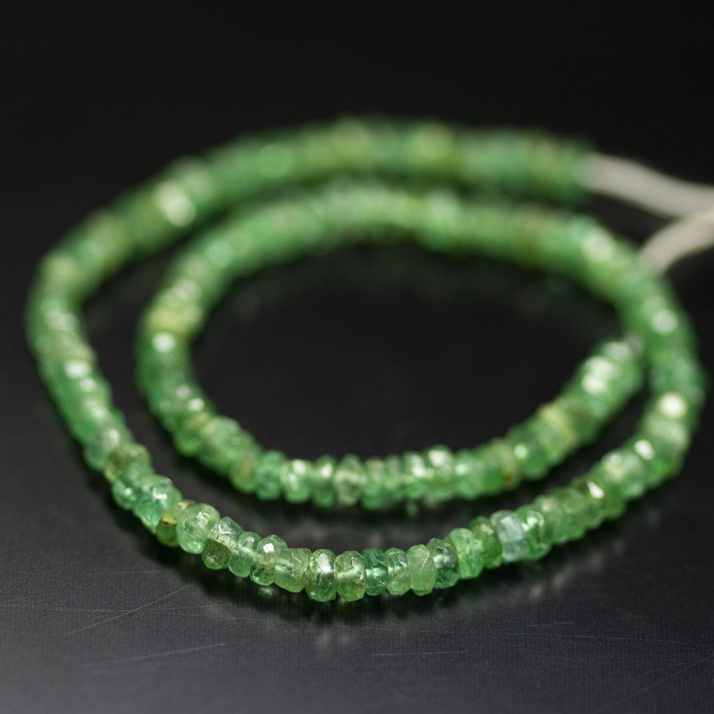8 inch, 3mm, Natural Green Emerald Faceted Rondelle Beads, Emerald Beads - Jalvi & Co.