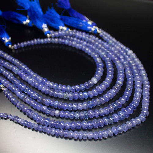 8 inch, 4-6mm, Natural Blue Tanzanite Smooth Rondelle Shape Gemstone Beads, Tanzanite Beads - Jalvi & Co.