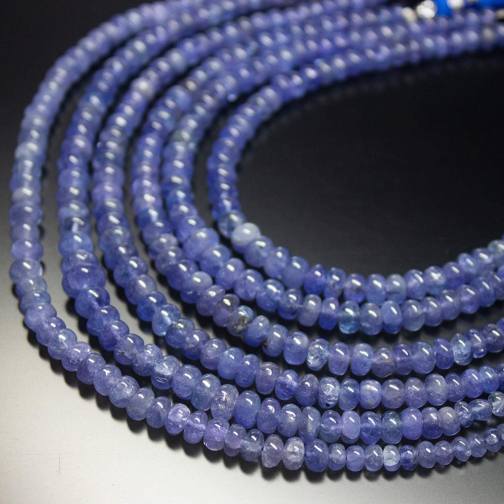 8 inch, 4-6mm, Natural Blue Tanzanite Smooth Rondelle Shape Gemstone Beads, Tanzanite Beads - Jalvi & Co.