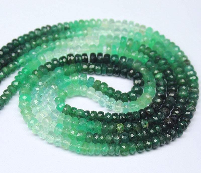 8 inch, 4mm 5mm, Natural Shaded Green Emerald Faceted Rondelle Shape Beads, Emerald Bead - Jalvi & Co.