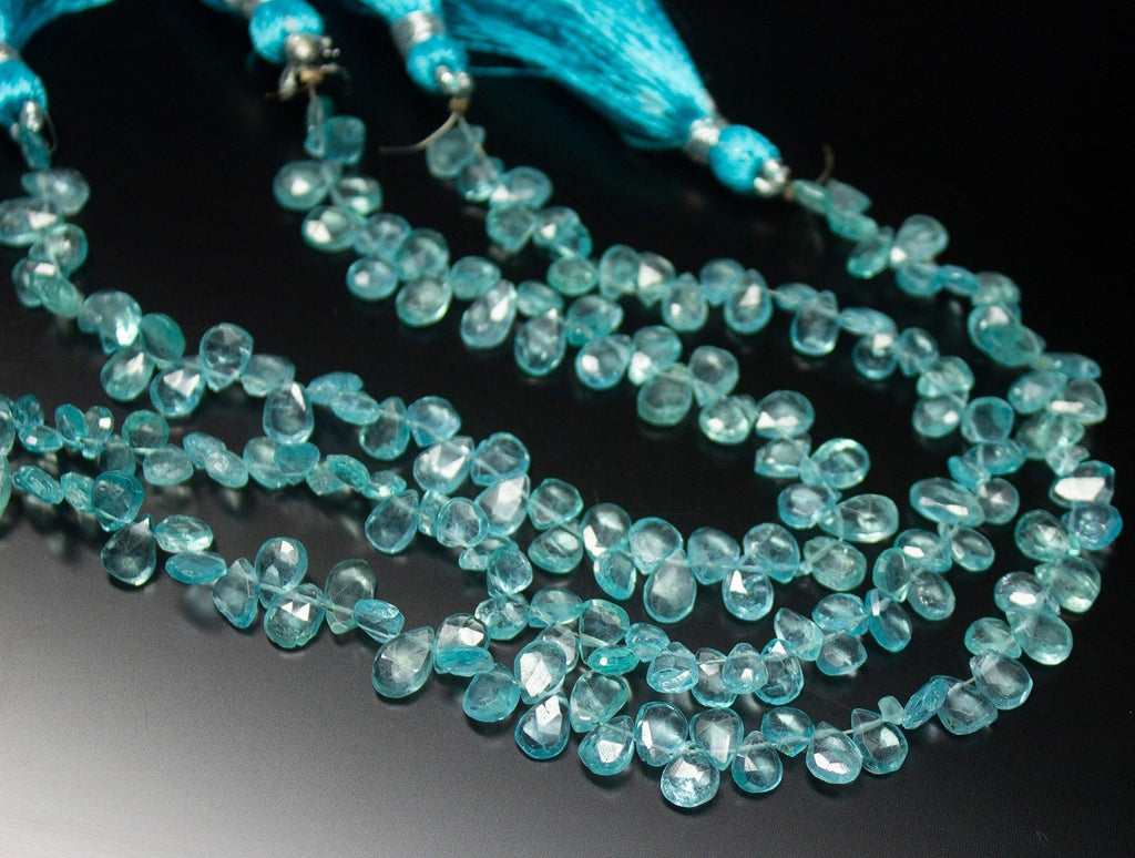 8 inch, 5-7mm, Blue Apatite Faceted Pear Drop Beads Strand, Apatite Beads - Jalvi & Co.