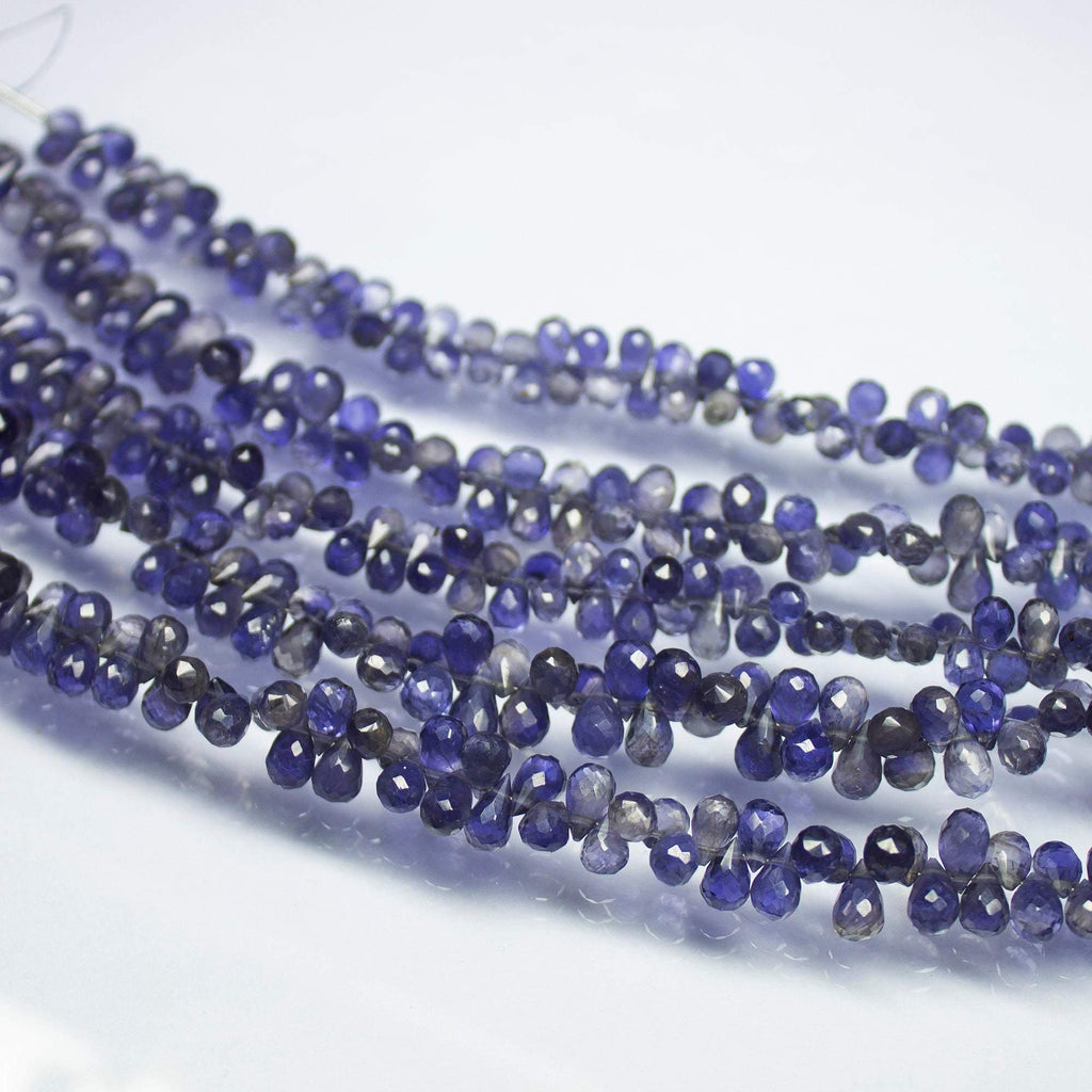 8 inch, 6-7mm, Natural Blue Iolite Faceted Teardrop Briolette Beads, Iolite Beads - Jalvi & Co.