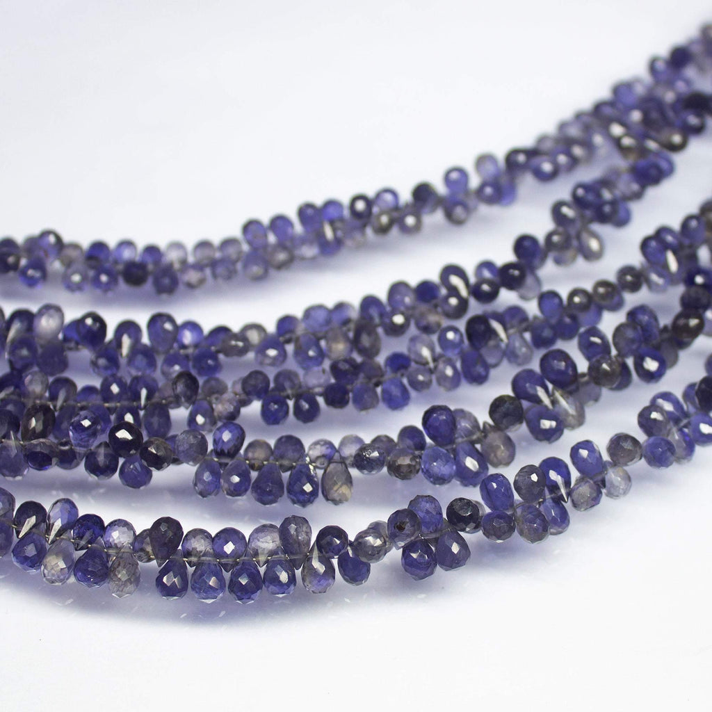 8 inch, 6-7mm, Natural Blue Iolite Faceted Teardrop Briolette Beads, Iolite Beads - Jalvi & Co.