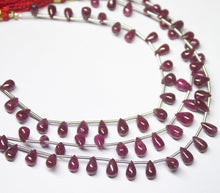 Load image into Gallery viewer, 8 inch, 6-8mm, Untreated Longido Ruby Smooth Teardrop Briolette Shape Gemstone Beads - Jalvi &amp; Co.