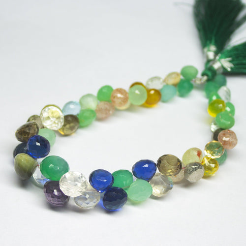 8 inch, 6mm 8mm, Multi Gemstone Faceted Onion Drop Beads, Gemstone Beads - Jalvi & Co.