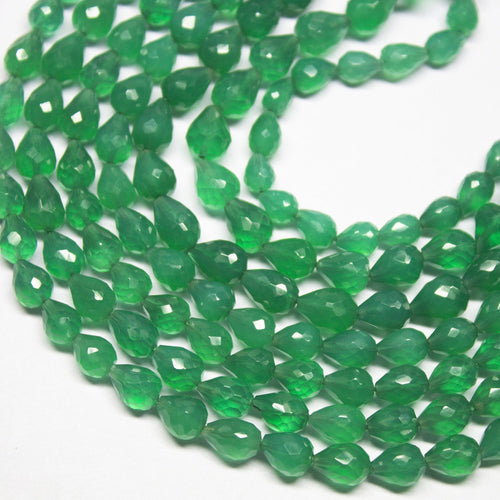 8 inch, 7-7.5mm, Green Onyx Faceted Tear Drop Briolette Shape Gemstone Beads Strand, Onyx Beads - Jalvi & Co.