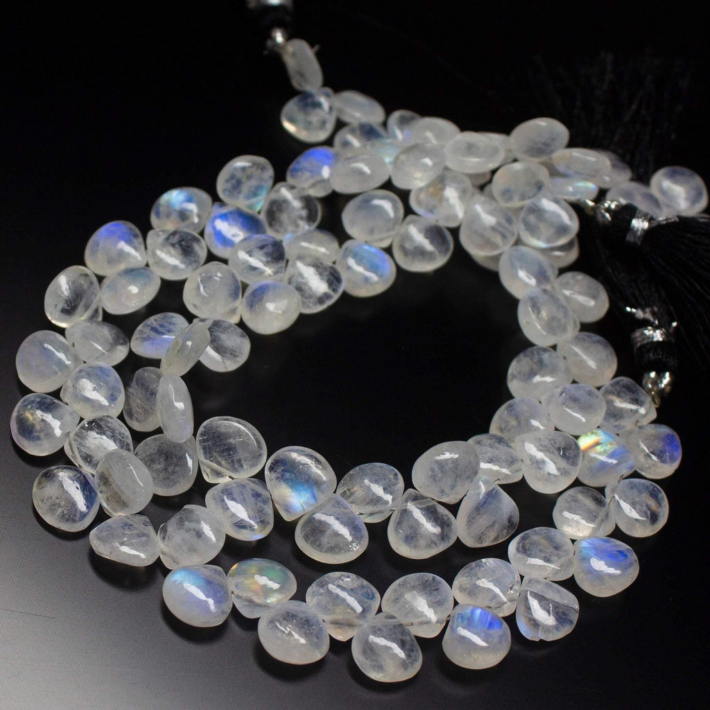 8 inch, 7-8mm, Blue Rainbow Moonstone Smooth Pear Drop Beads, Rainbow Moonstone Beads - Jalvi & Co.