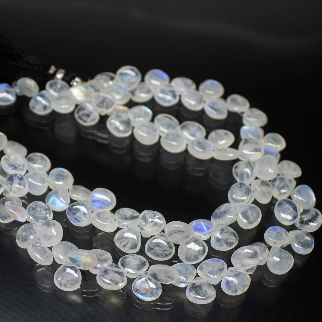 8 inch, 7-8mm, Blue Rainbow Moonstone Smooth Pear Drop Beads, Rainbow Moonstone Beads - Jalvi & Co.