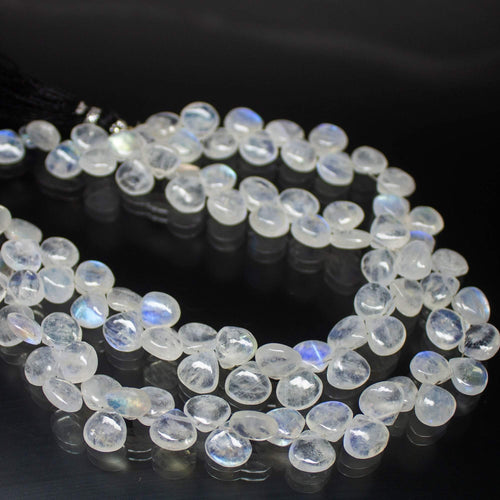 8 inch, 7-8mm, Blue Rainbow Moonstone Smooth Pear Drop Beads, Rainbow Moonstone Beads - Jalvi & Co.