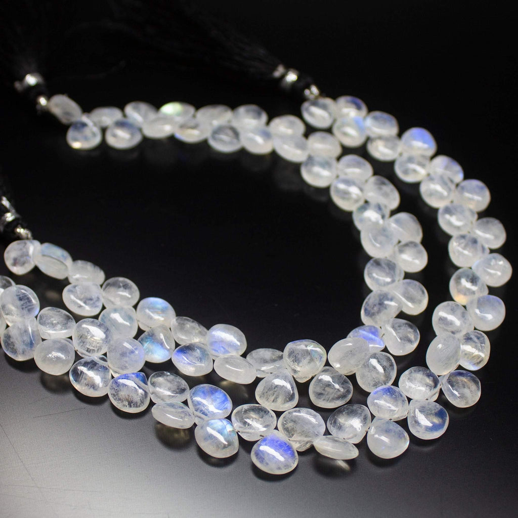 8 inch, 7-8mm, Blue Rainbow Moonstone Smooth Pear Drop Beads, Rainbow Moonstone Beads - Jalvi & Co.