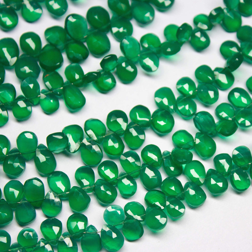 8 inch, 7-8mm, Green Onyx Faceted Pear Drop Briolette Shape Gemstone Beads Strand, Onyx Beads - Jalvi & Co.