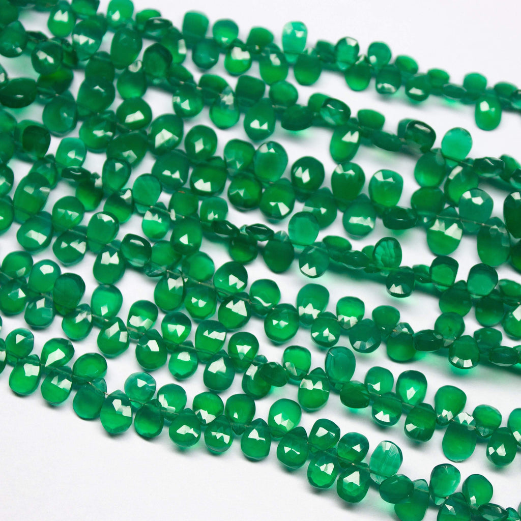 8 inch, 7-8mm, Green Onyx Faceted Pear Drop Briolette Shape Gemstone Beads Strand, Onyx Beads - Jalvi & Co.