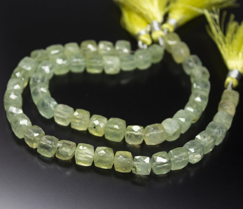 8 inch, 7-8mm, Green Prehnite Faceted Box Square Shape Beads, Prehnite Beads - Jalvi & Co.