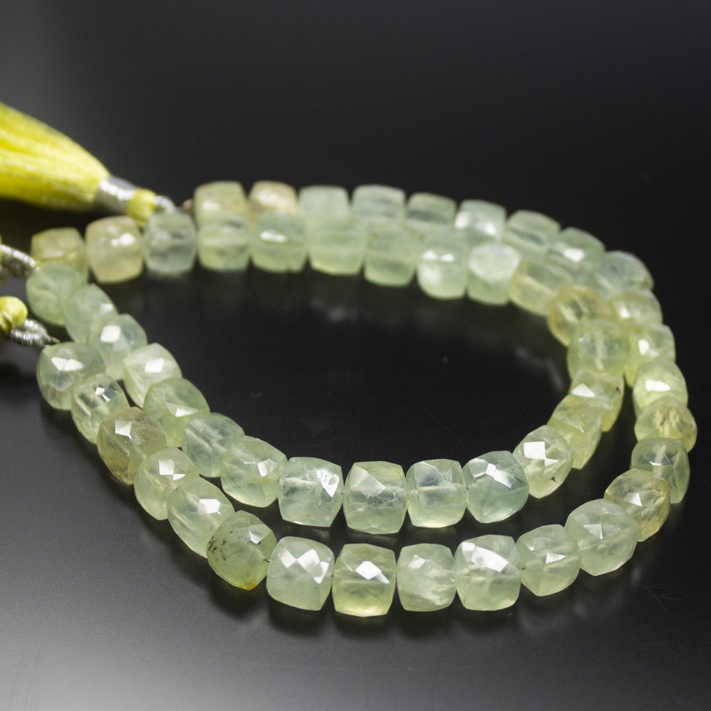 8 inch, 7-8mm, Green Prehnite Faceted Box Square Shape Beads, Prehnite Beads - Jalvi & Co.