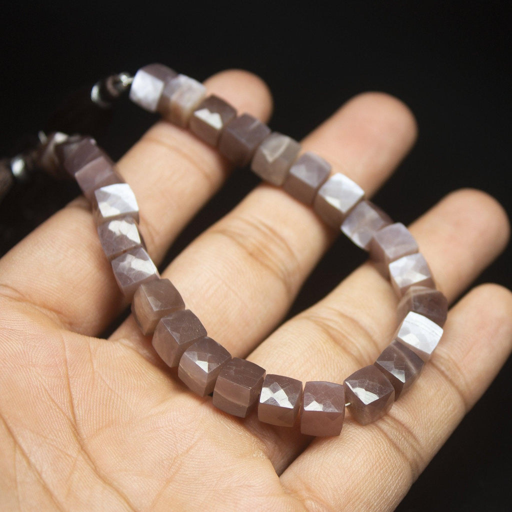 8 inch, 7mm, Chocolate Moonstone Faceted Box Square Shape Beads, Moonstone Beads - Jalvi & Co.