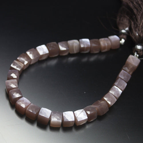 8 inch, 7mm, Chocolate Moonstone Faceted Box Square Shape Beads, Moonstone Beads - Jalvi & Co.