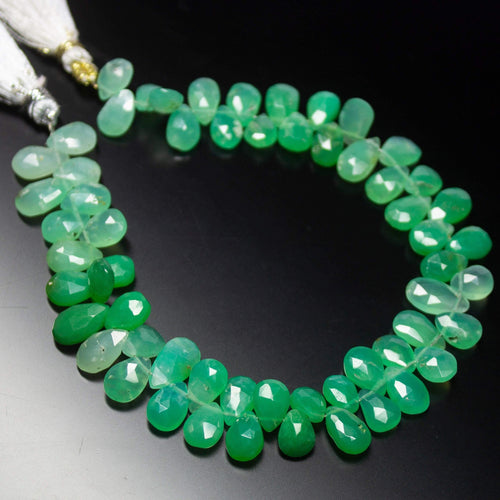 8 inch, 8-10mm, Natural Apple Green Shaded Chrysoprase Faceted Pear Drop Briolette Shape Gemstone Beads - Jalvi & Co.