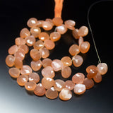 8 inch, 8-8.5mm, Natural Peach Moonstone Faceted Heart Drop Briolette GemstoneBeads