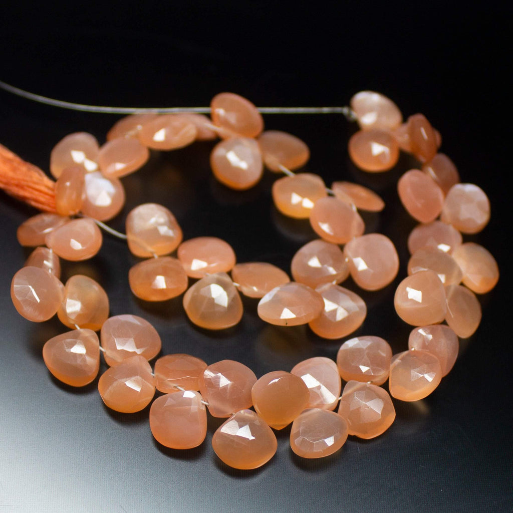 8 inch, 8-8.5mm, Natural Peach Moonstone Faceted Heart Drop Briolette GemstoneBeads - Jalvi & Co.
