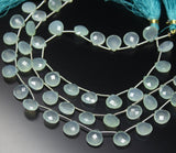 8 inch, 8mm, Natural Aqua Chalcedony Faceted Heart Drop Briolette Beads, Chalcedony Beads