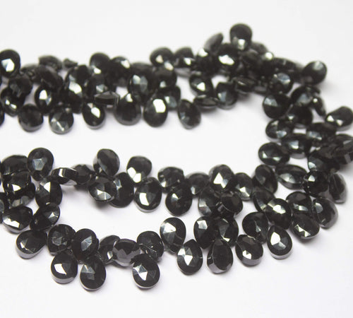 8 inch, 8mm, Natural Black Spinel Faceted Pear Drop Briolette Shape Briolettes - Jalvi & Co.