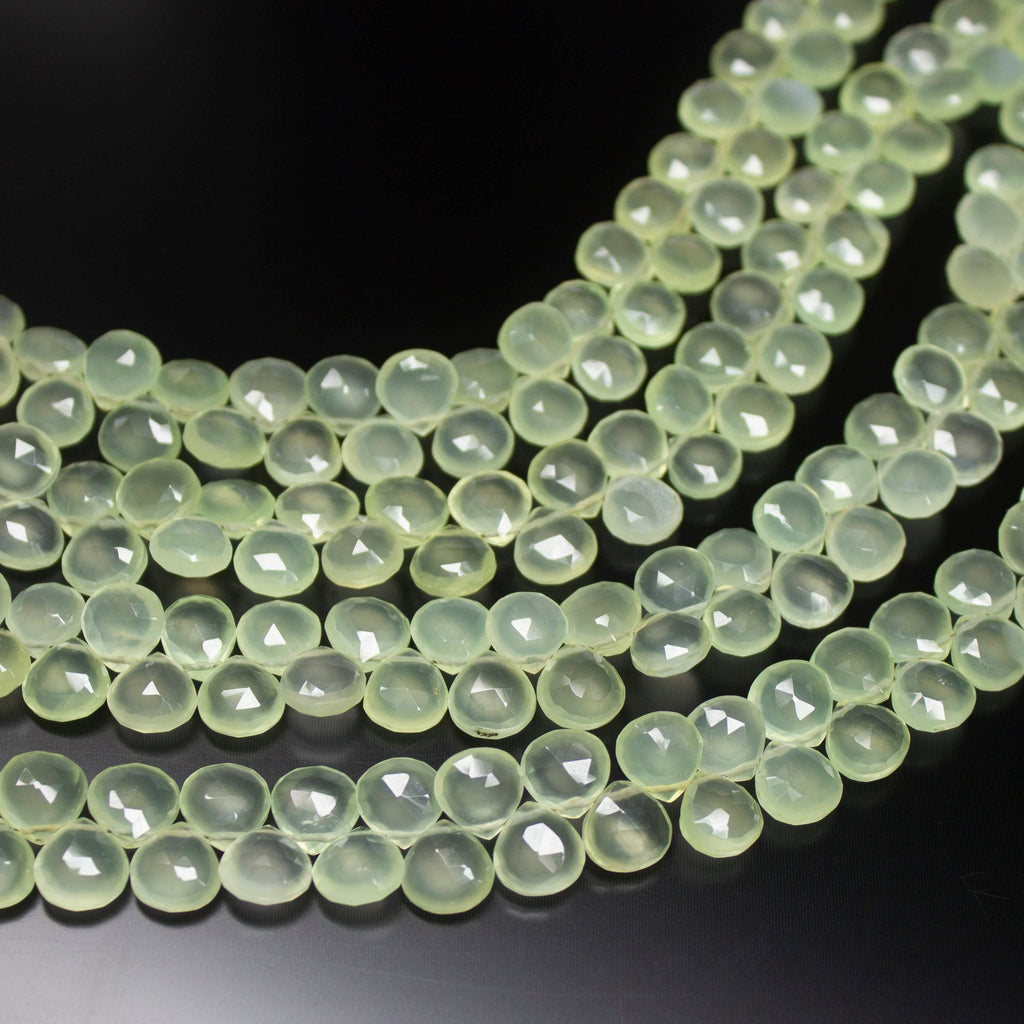 8 inch, 8mm, Prehnite Chalcedony Faceted Heart Drop Briolette Beads, Chalcedony Beads - Jalvi & Co.