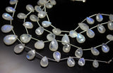 8 inch, 9-14mm, Blue Rainbow Moonstone Faceted Pear Drop Briolette Beads, Rainbow Moonstone Beads