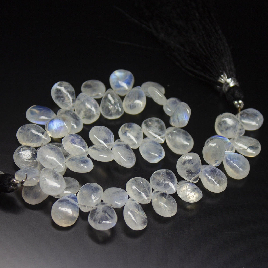 8 inch, 9mm 10mm, Blue Rainbow Moonstone Smooth Pear Drop Briolette Beads, Rainbow Moonstone Beads - Jalvi & Co.