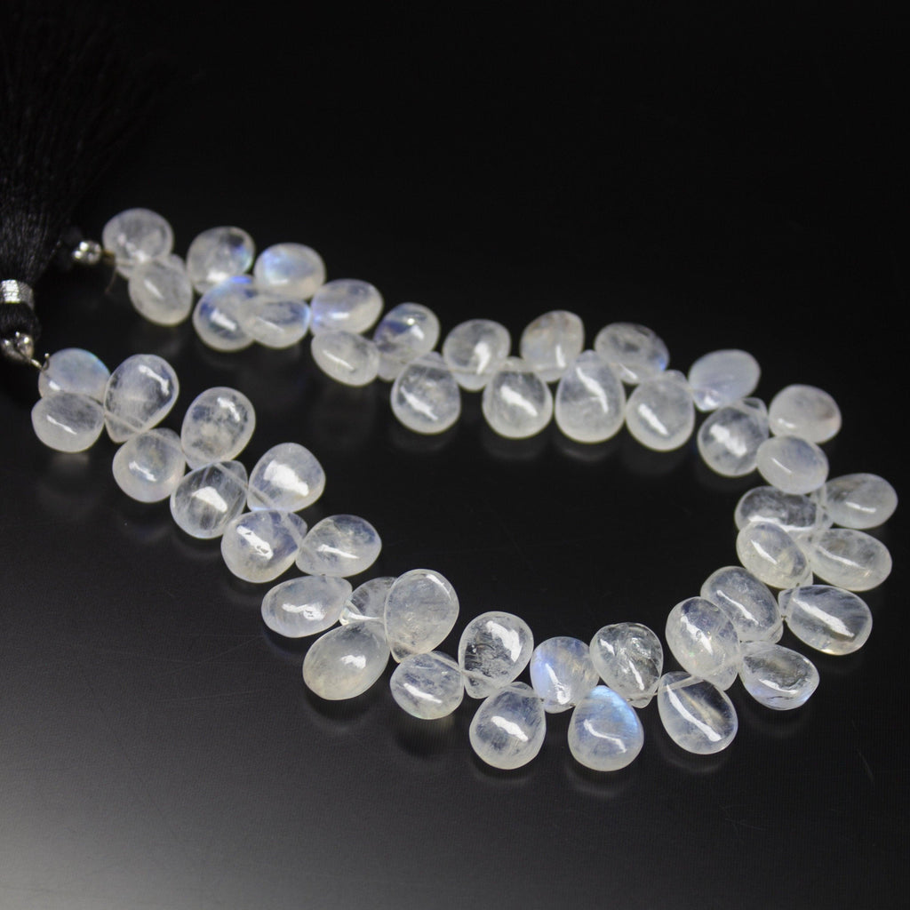 8 inch, 9mm 10mm, Blue Rainbow Moonstone Smooth Pear Drop Briolette Beads, Rainbow Moonstone Beads - Jalvi & Co.