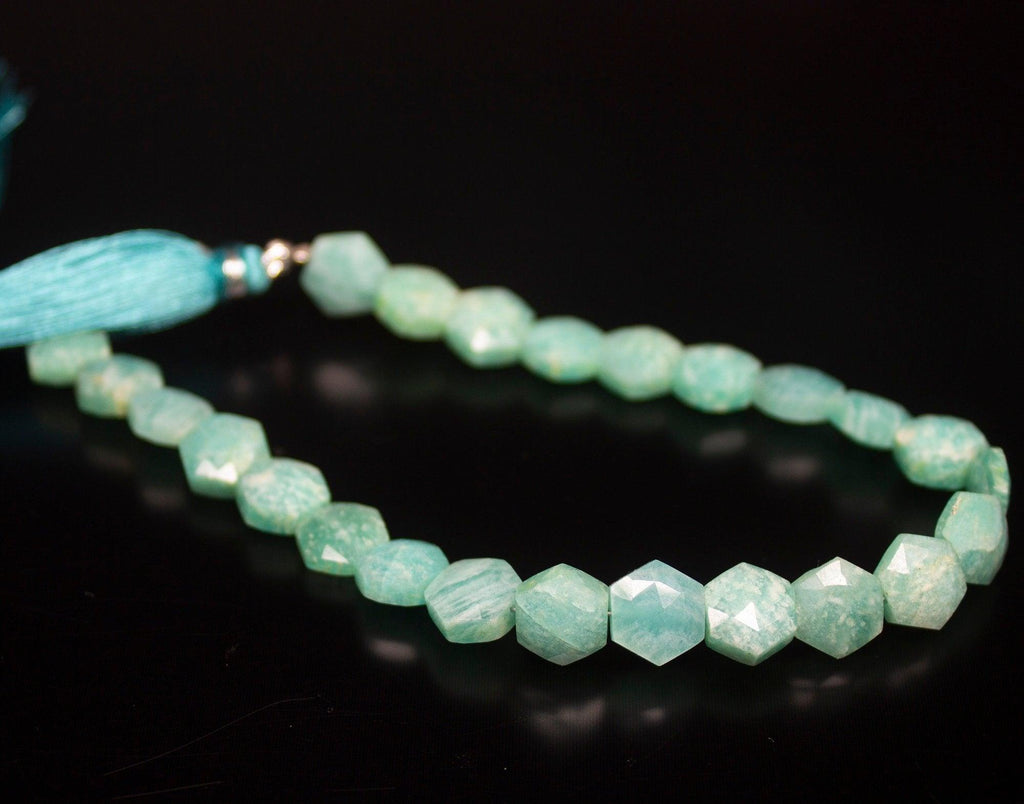 8 inch, 9mm, Blue Amazonite Faceted Hexagon Beads Strand, Amazonite Beads - Jalvi & Co.