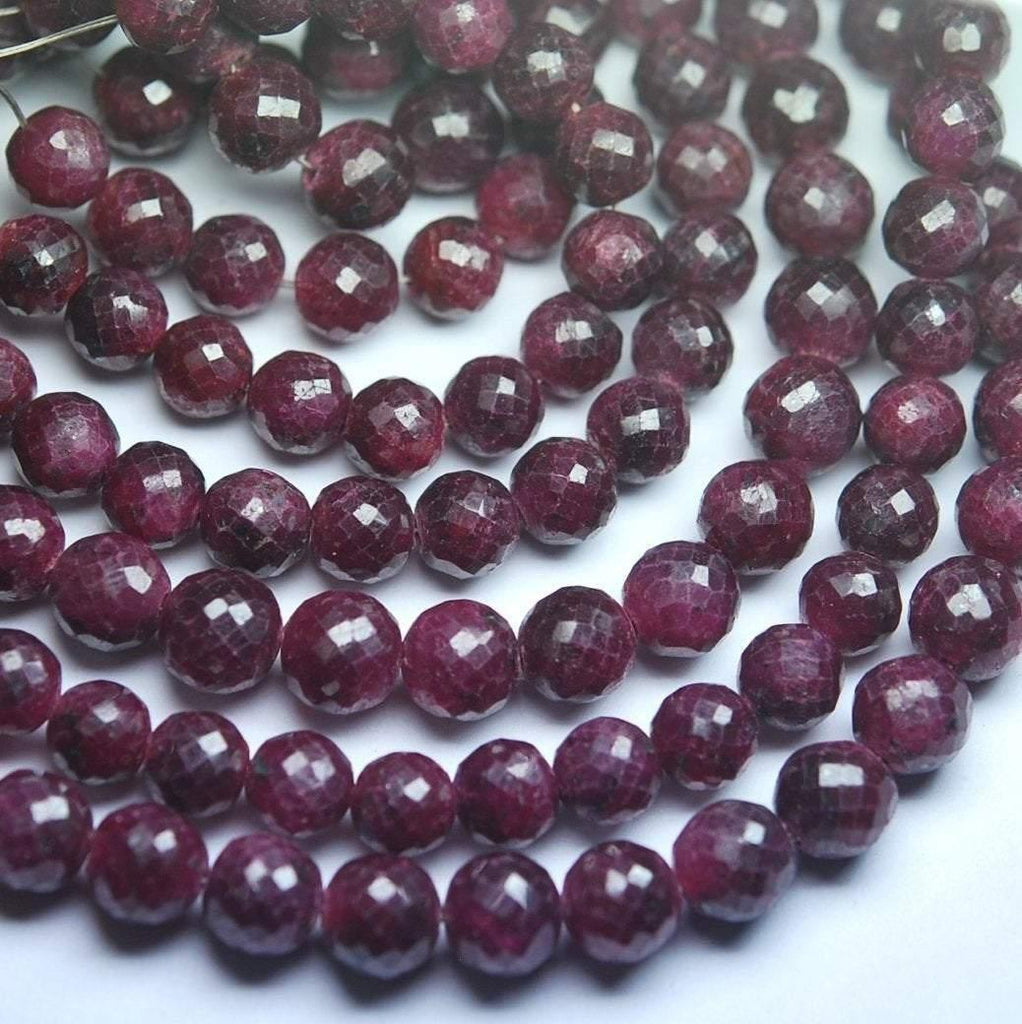 8 Inch Full Strand, Natural Dyed Ruby Faceted Round Balls Beads 10mm - Jalvi & Co.