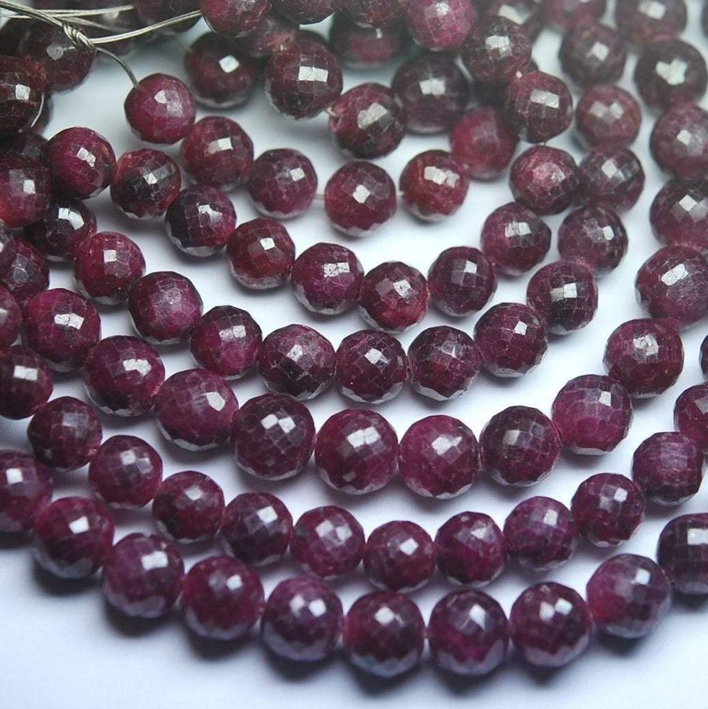 8 Inch Full Strand, Natural Dyed Ruby Faceted Round Balls Beads 10mm - Jalvi & Co.