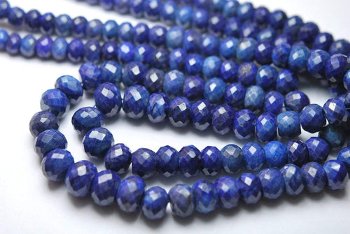 8 Inch Full Strand, Natural Gem Corundum Dyed Blue Sapphire Faceted Rondelle, 6-8mm - Jalvi & Co.