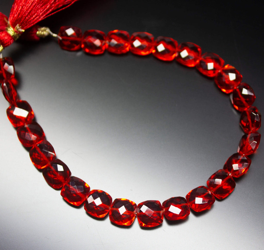 8 inch Full Strand, Stunning Red Quartz Faceted Cushion Briolette Beads, 8mm Size - Jalvi & Co.