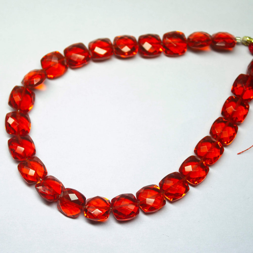 8 inch Full Strand, Stunning Red Quartz Faceted Cushion Briolette Beads, 8mm Size - Jalvi & Co.