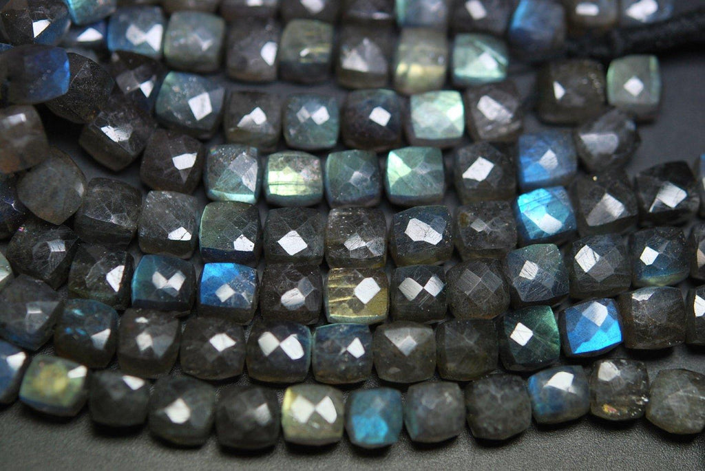 8 Inch Long Full Strand Blue Flashy Mystic Labradorite Faceted 3D Cubes Box Beads 8-9mm - Jalvi & Co.