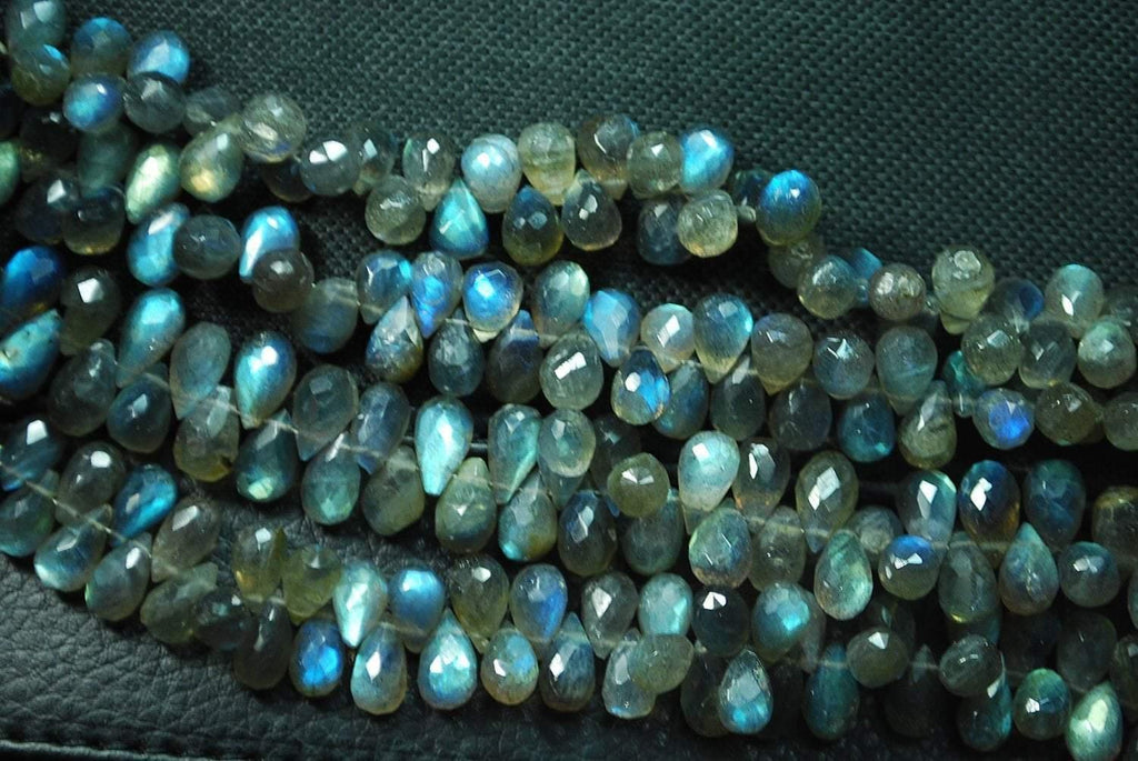 8 Inch Long Full Strand, Faceted Drops Shaped Briolettes, 7-9mm Long Size Blue Flashy Labradorite - Jalvi & Co.