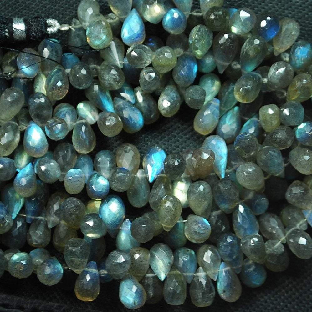 8 Inch Long Full Strand, Faceted Drops Shaped Briolettes, 7-9mm Long Size Blue Flashy Labradorite - Jalvi & Co.