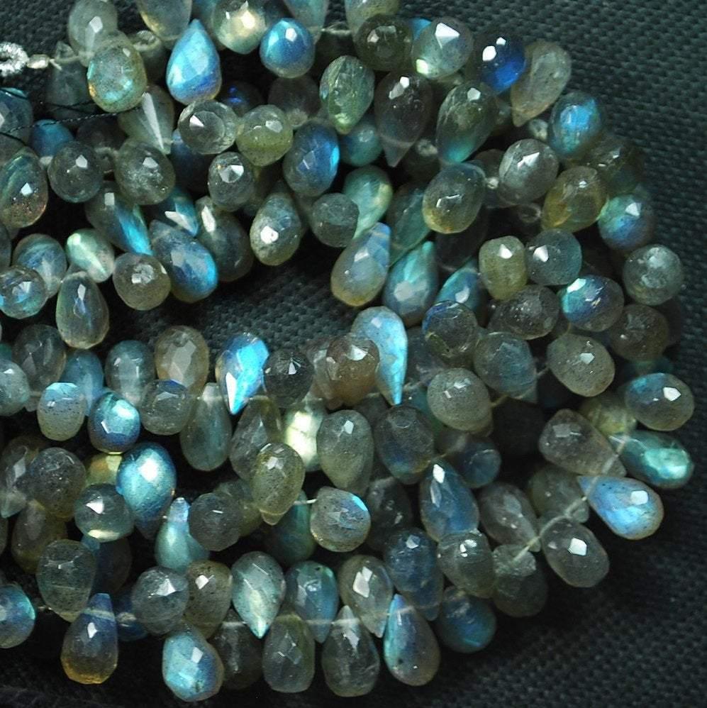 8 Inch Long Full Strand, Faceted Drops Shaped Briolettes, 7-9mm Long Size Blue Flashy Labradorite - Jalvi & Co.