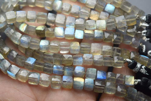 8 Inch Long Full Strand,Blue Flashy Labradorite Faceted 3D Cubes Box Beads, 6-7mm - Jalvi & Co.
