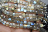 8 Inch Long Full Strand,Blue Flashy Labradorite Faceted 3D Cubes Box Beads, 6-7mm
