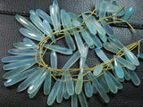 8 Inch Long Strand, 25-35mm Long,Aqua Chalcedony Elongated Drops Shape Briolettes