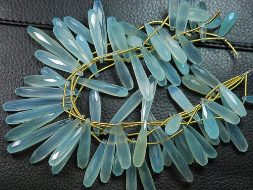 8 Inch Long Strand, 25-35mm Long,Aqua Chalcedony Elongated Drops Shape Briolettes - Jalvi & Co.