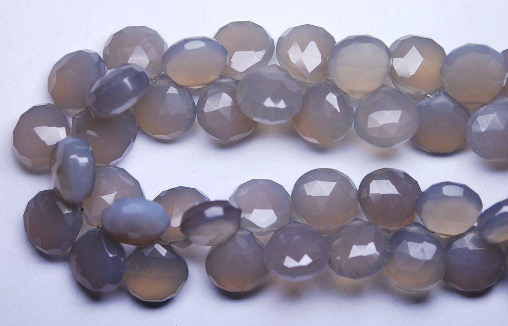 8 Inch Long Strand Grey Chalcedony Faceted Heart Shape Briolette's, 10-11Superb-Finest Quality - Jalvi & Co.