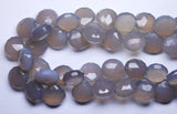 8 Inch Long Strand Grey Chalcedony Faceted Heart Shape Briolette's, 10-11Superb-Finest Quality