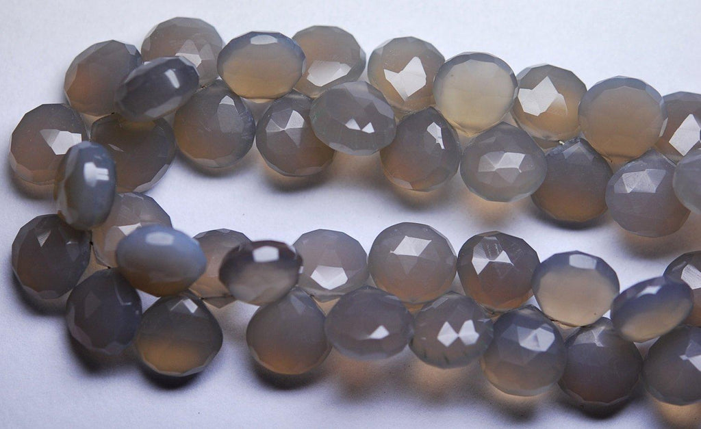 8 Inch Long Strand Grey Chalcedony Faceted Heart Shape Briolette's, 10-11Superb-Finest Quality - Jalvi & Co.